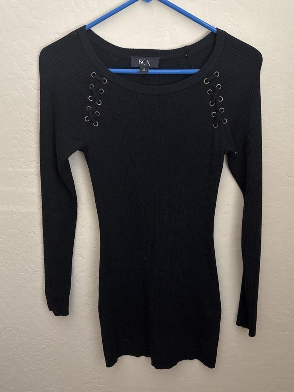 BCX Black Lace-Up Ribbed Sweater Dress